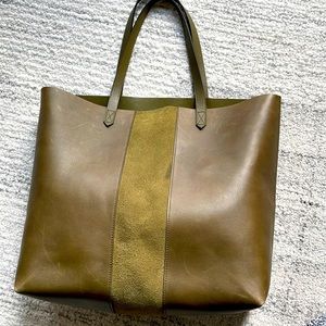 Madewell Transport Leather Tote Olive Strip